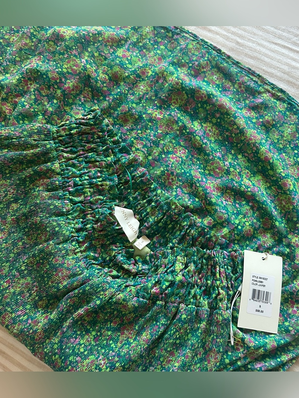 nwt green floral sunny leigh midi skirt w shirring/ size small - Picture 3 of 3